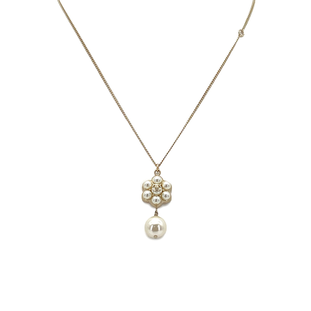CHANEL NECKLACE COCOMARK FLOWER MOTIF FAUX PEARL ACCESSORY B15B 90272315