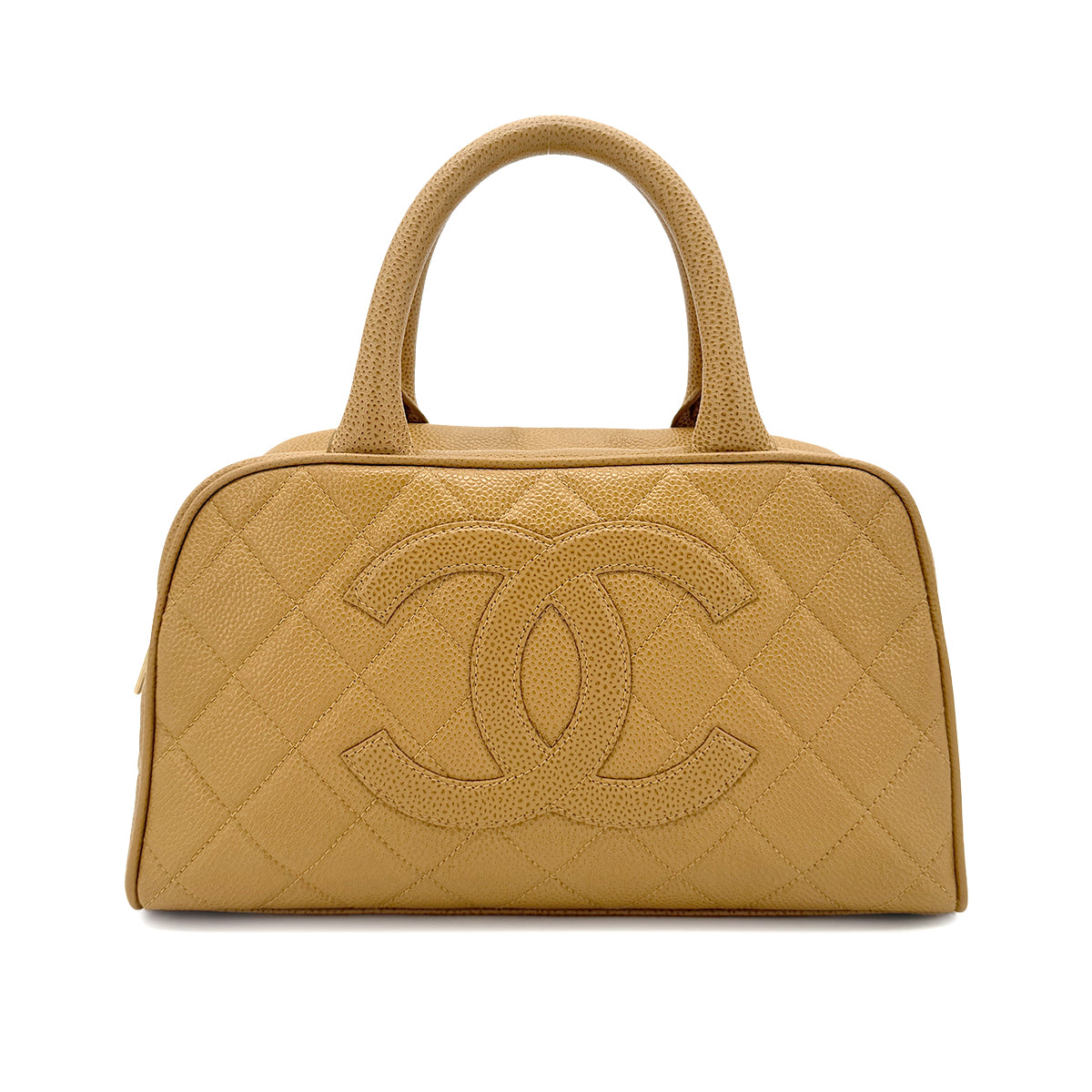 CHANEL VINTAGE MINI BOSTON HAND BAG BEIGE CAVIAR SKIN 90272324