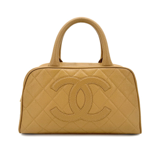 CHANEL VINTAGE MINI BOSTON HAND BAG BEIGE CAVIAR SKIN 90272324