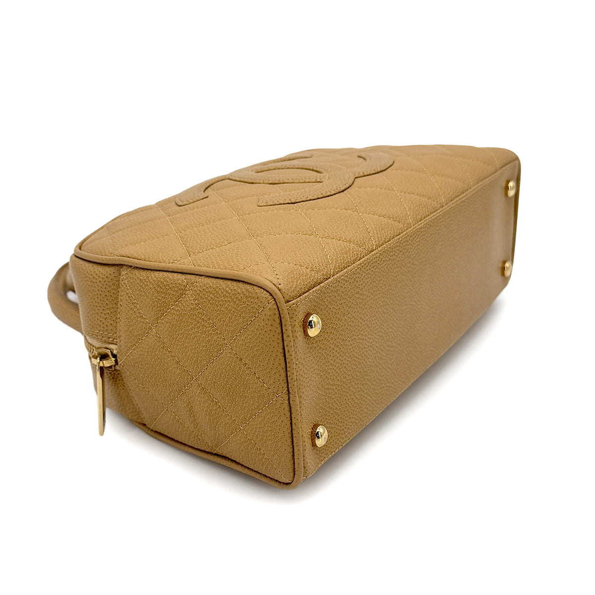 CHANEL VINTAGE MINI BOSTON HAND BAG BEIGE CAVIAR SKIN 90272324