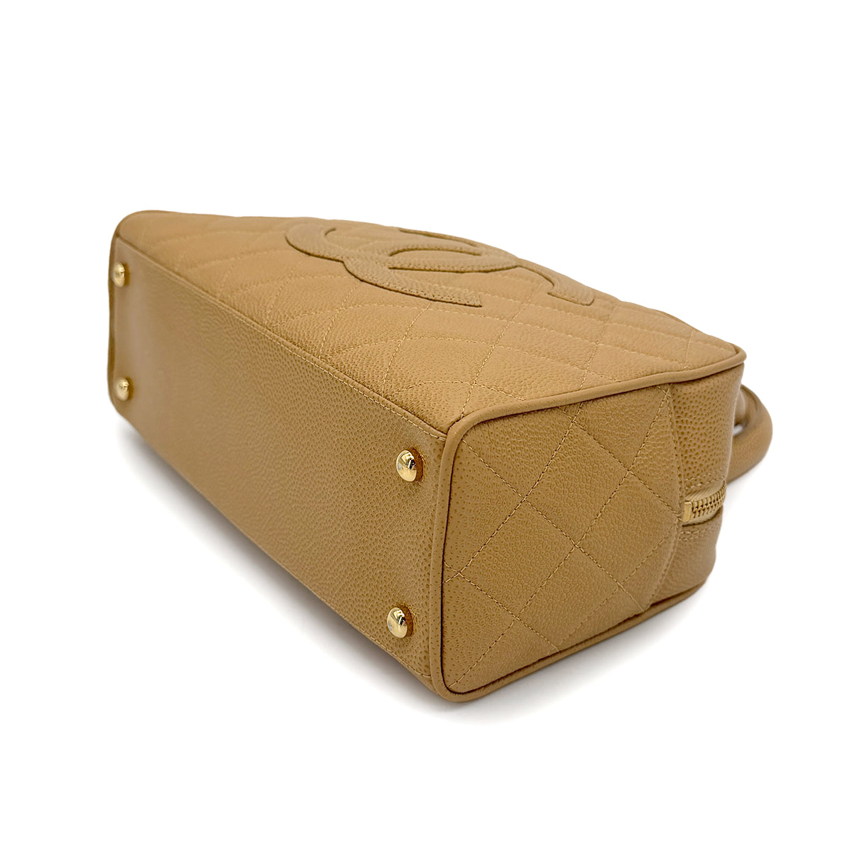 CHANEL VINTAGE MINI BOSTON HAND BAG BEIGE CAVIAR SKIN 90272324