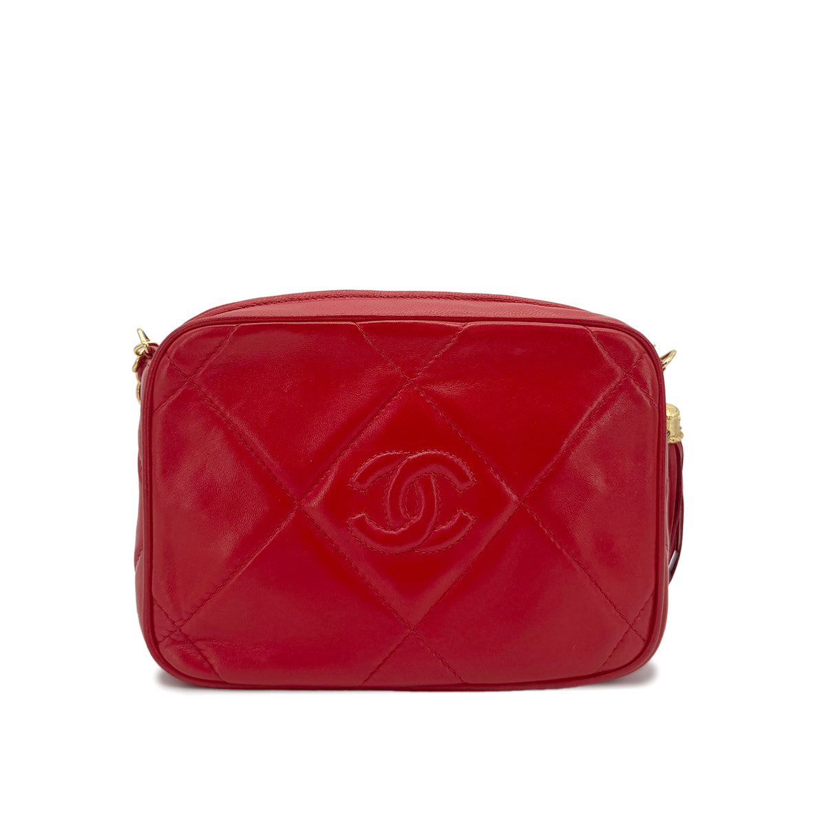 CHANEL VINTAGE FRINGE CHAIN SHOULDER BAG RED LAMB SKIN 90272325