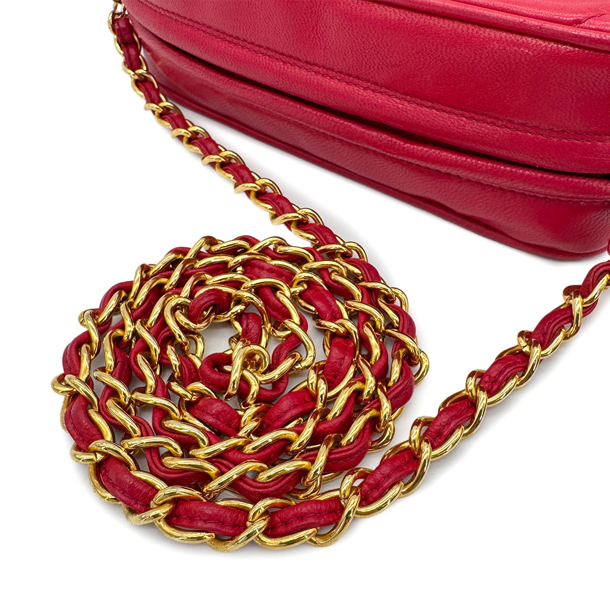 CHANEL VINTAGE FRINGE CHAIN SHOULDER BAG RED LAMB SKIN 90272325