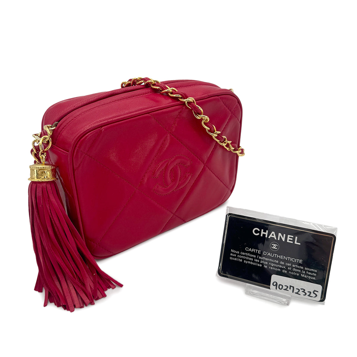 CHANEL VINTAGE FRINGE CHAIN SHOULDER BAG RED LAMB SKIN 90272325