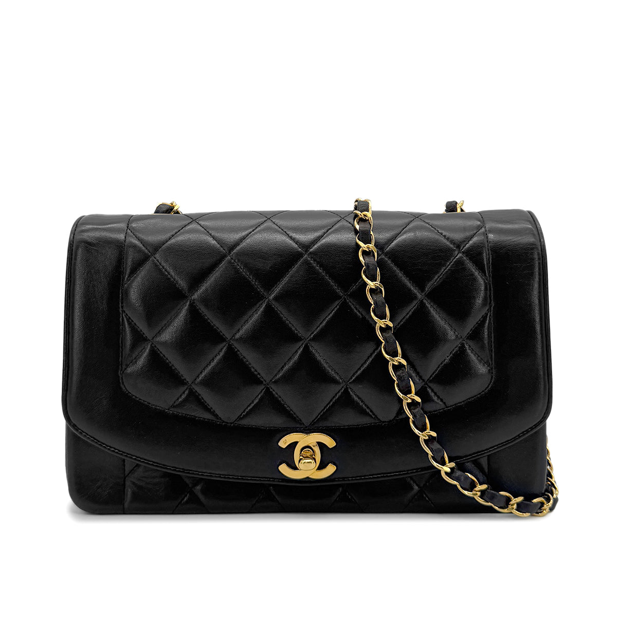 CHANEL VINTAGE DIANA MEDIUM CHAIN SHOULDER BAG BLACK LAMB SKIN 90272490