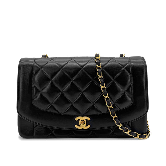CHANEL VINTAGE DIANA MEDIUM CHAIN SHOULDER BAG BLACK LAMB SKIN 90272490