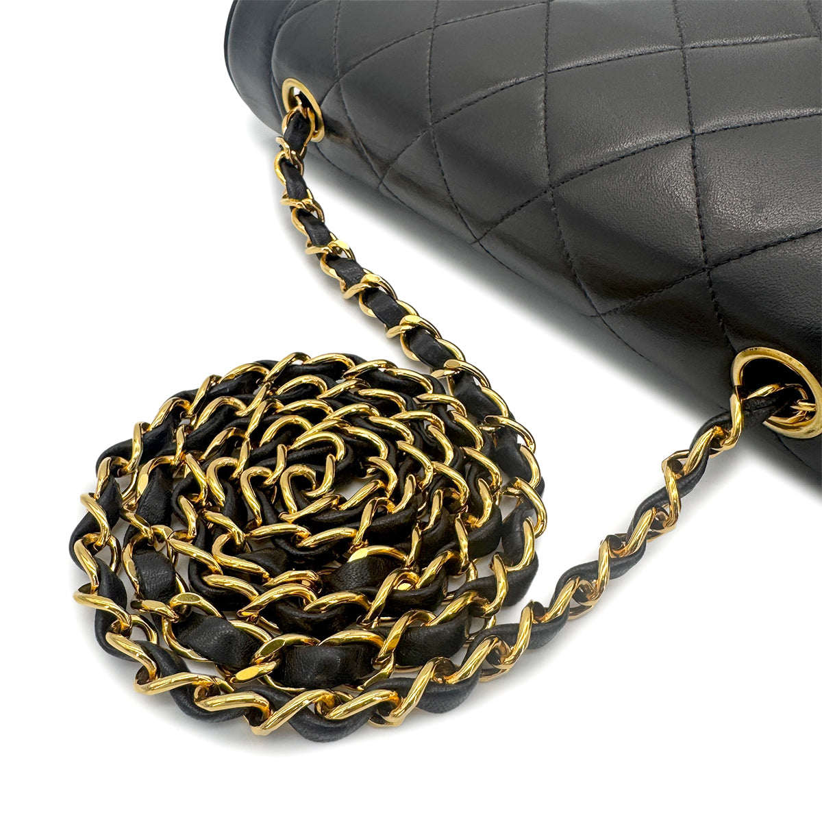 CHANEL VINTAGE DIANA MEDIUM CHAIN SHOULDER BAG BLACK LAMB SKIN 90272490