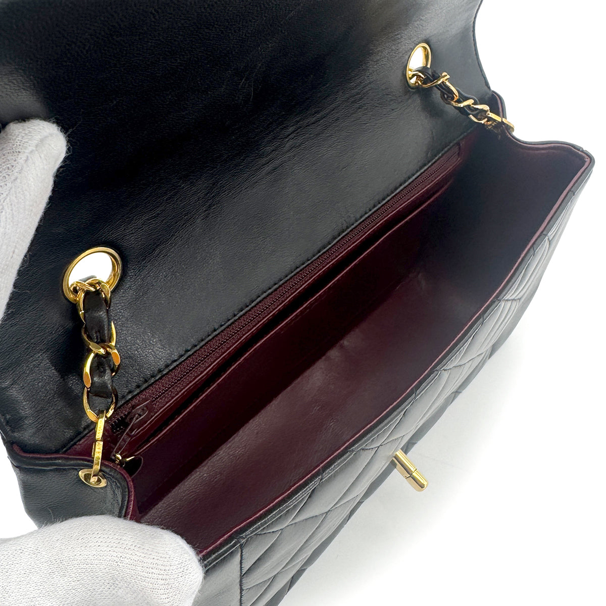 CHANEL VINTAGE DIANA MEDIUM CHAIN SHOULDER BAG BLACK LAMB SKIN 90272490