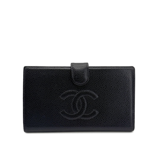CHANEL VINTAGE BIFOLD LONG WALLET COCOMARK BLACK CAVIAR SKIN 90272491