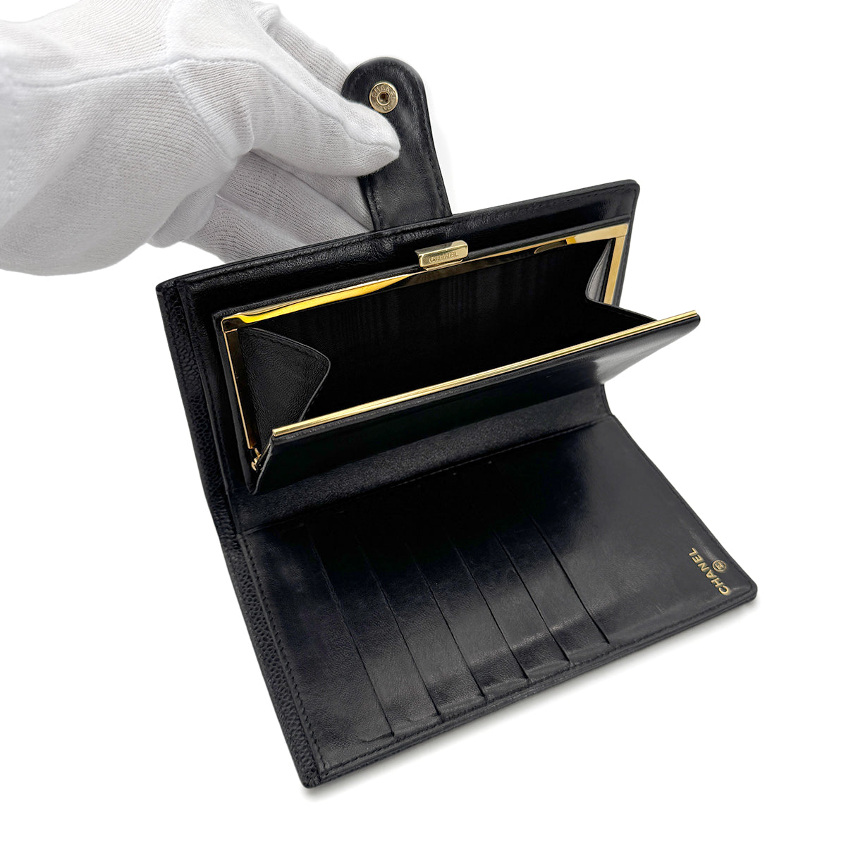 CHANEL VINTAGE BIFOLD LONG WALLET COCOMARK BLACK CAVIAR SKIN 90272491