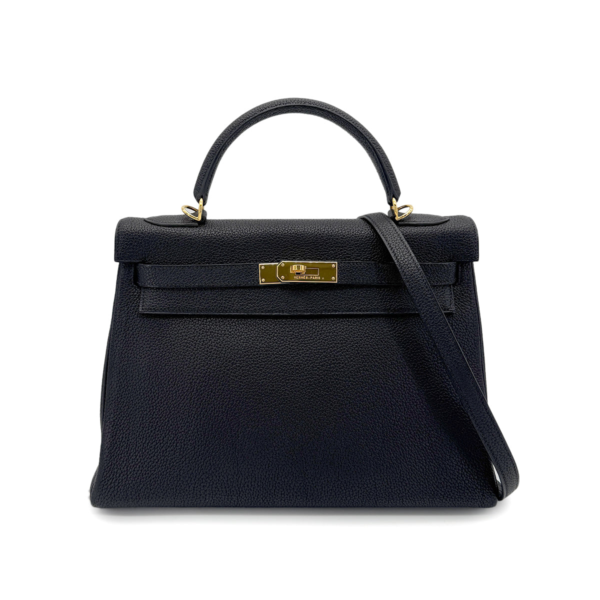 HERMES KELLY 32 RETOURNE BLACK TOGO HAND SHOULDER BAG □F GHW 90272497