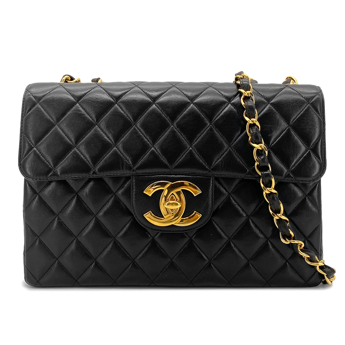 CHANEL VINTAGE MATELASSE BIG COCO CHAIN SHOULDER BAG BLACK LAMB SKIN 90272498