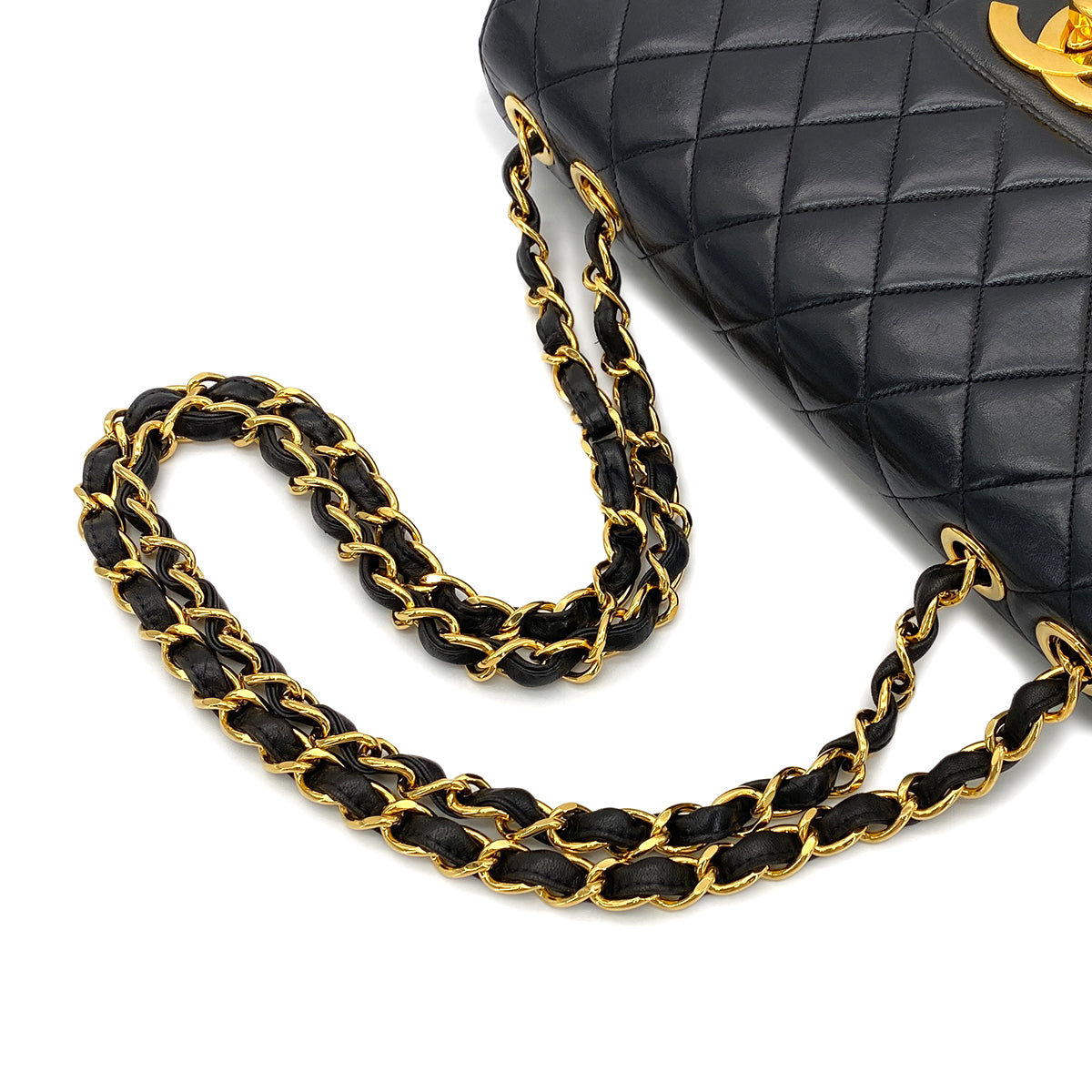 CHANEL VINTAGE MATELASSE BIG COCO CHAIN SHOULDER BAG BLACK LAMB SKIN 90272498