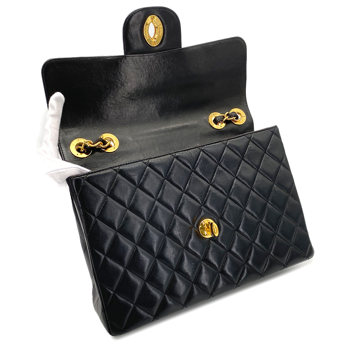 CHANEL VINTAGE MATELASSE BIG COCO CHAIN SHOULDER BAG BLACK LAMB SKIN 90272498