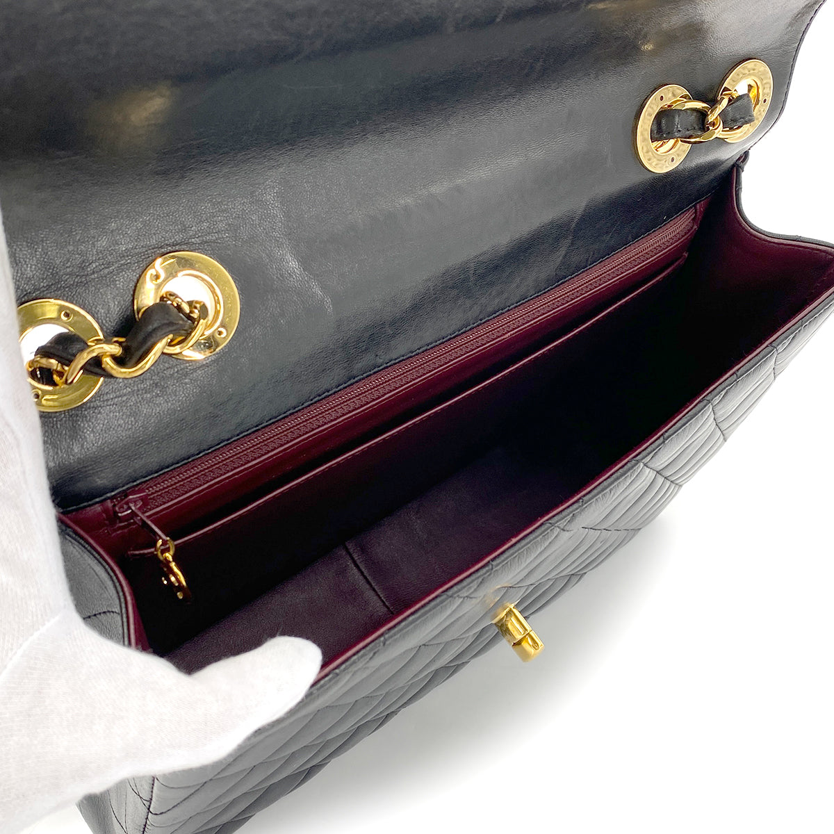 CHANEL VINTAGE MATELASSE BIG COCO CHAIN SHOULDER BAG BLACK LAMB SKIN 90272498