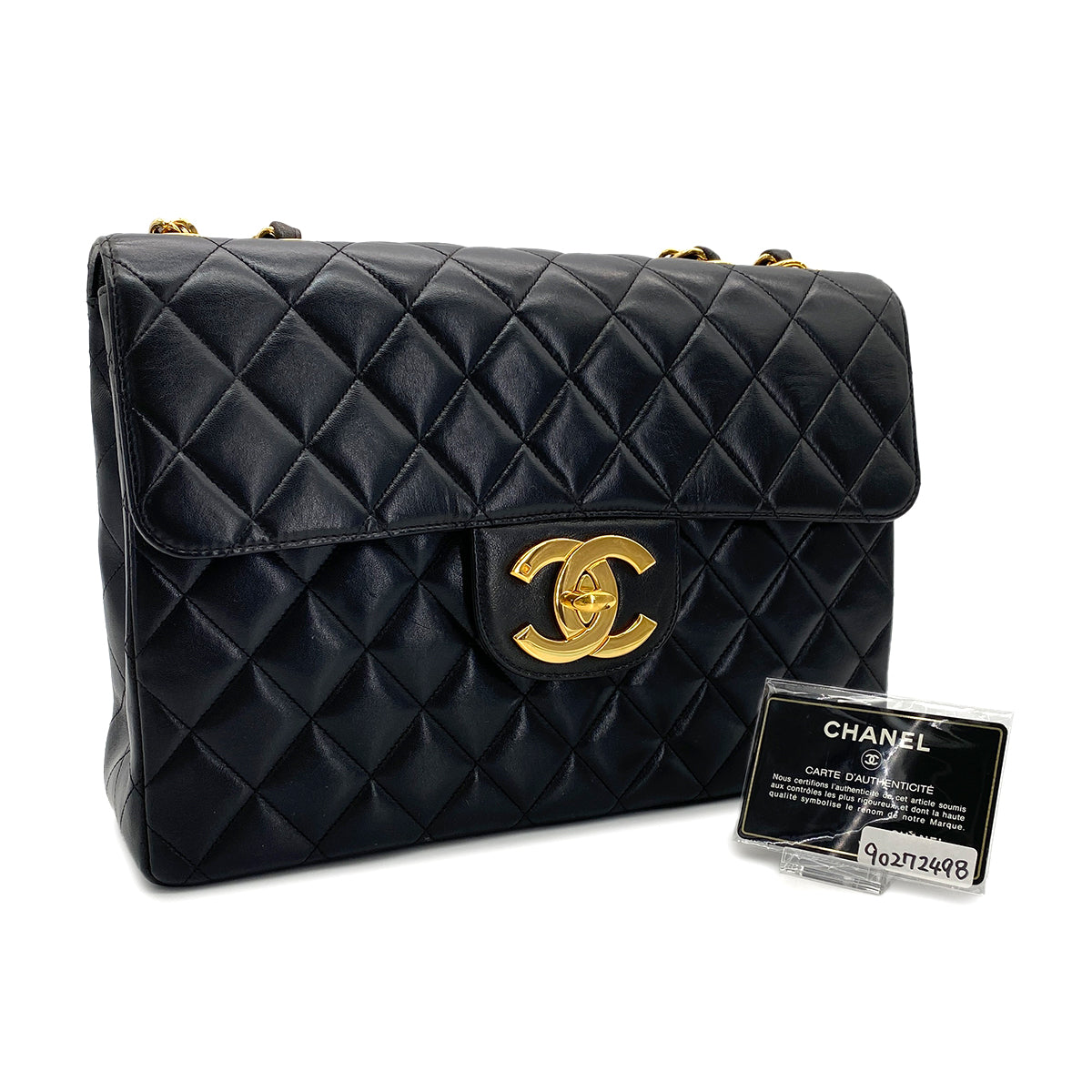 CHANEL VINTAGE MATELASSE BIG COCO CHAIN SHOULDER BAG BLACK LAMB SKIN 90272498