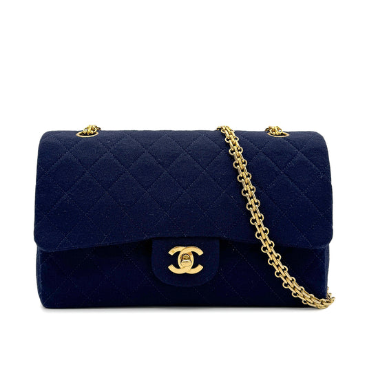 CHANEL VINTAGE MATELASSE CHAIN SHOULDER BAG NAVY COTTON 90272499