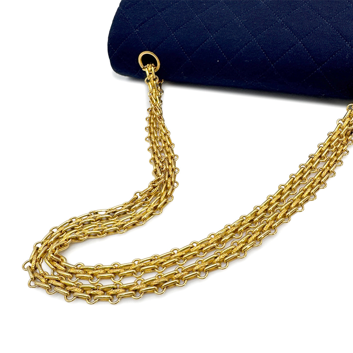 CHANEL VINTAGE MATELASSE CHAIN SHOULDER BAG NAVY COTTON 90272499
