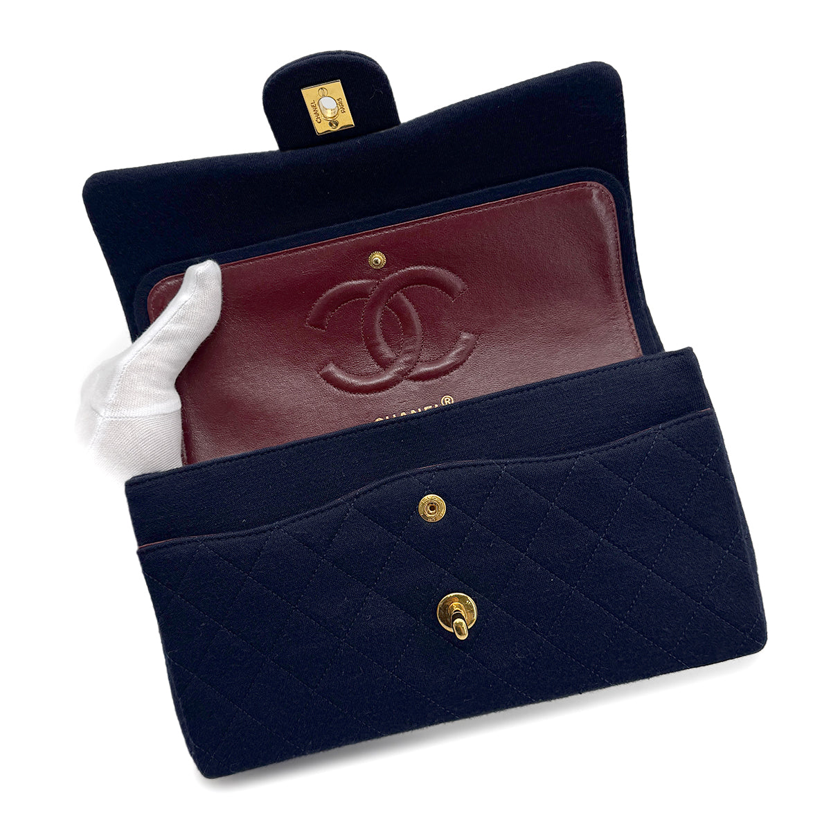 CHANEL VINTAGE MATELASSE CHAIN SHOULDER BAG NAVY COTTON 90272499