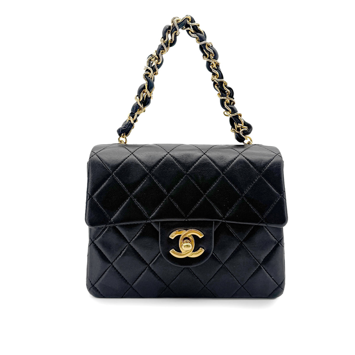 CHANEL VINTAGE MINI MATELASSE CHAIN SHOULDER BAG BLACK LAMB SKIN 90272501