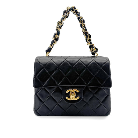 CHANEL VINTAGE MINI MATELASSE CHAIN SHOULDER BAG BLACK LAMB SKIN 90272501