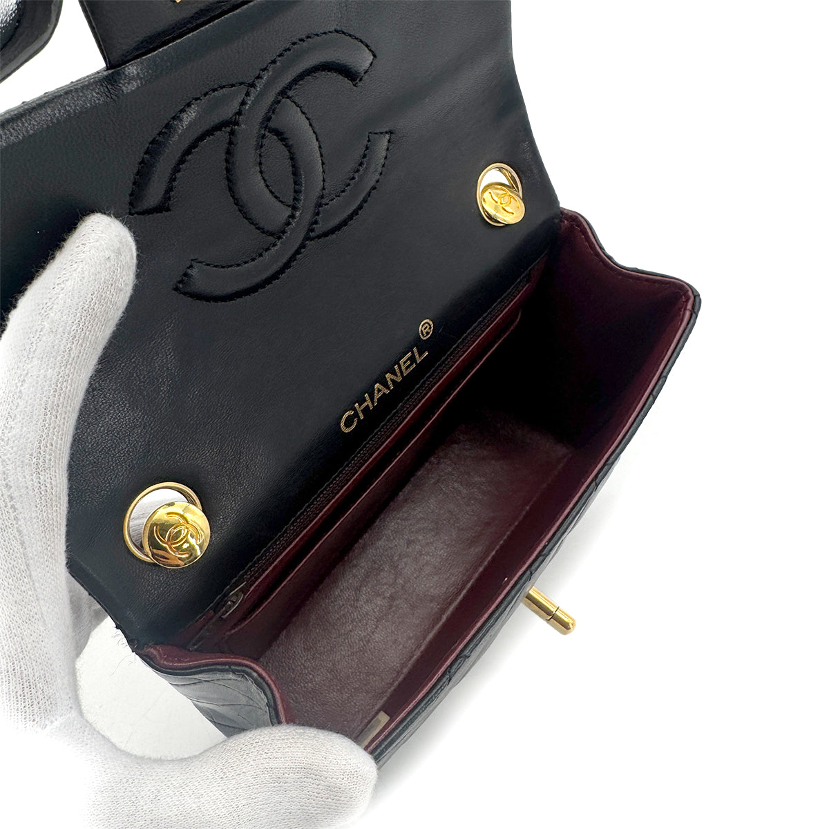 CHANEL VINTAGE MINI MATELASSE CHAIN SHOULDER BAG BLACK LAMB SKIN 90272501