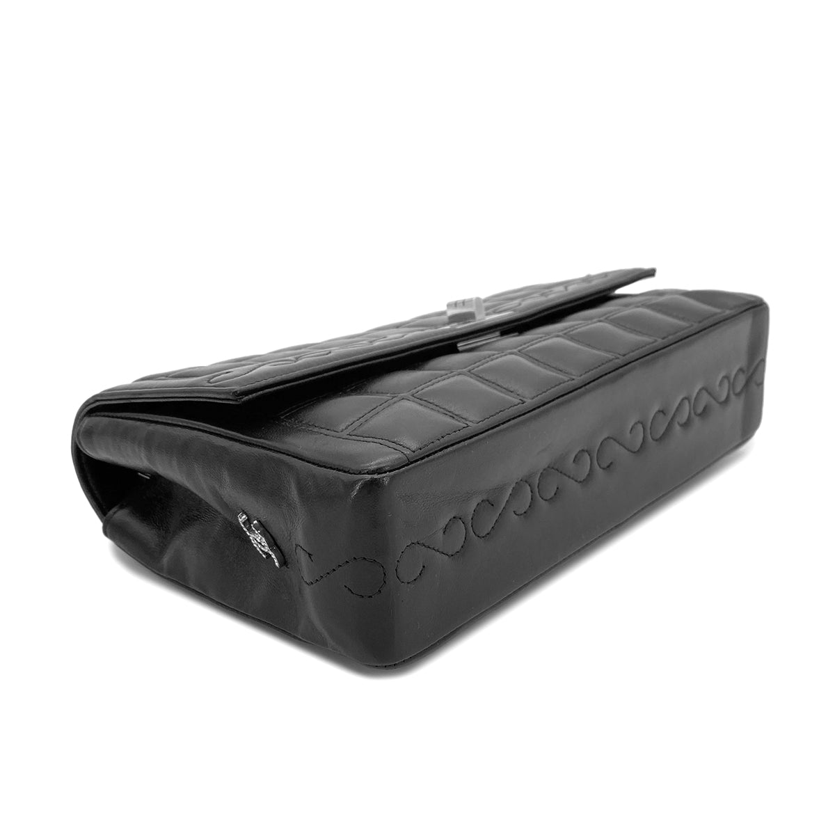 CHANEL VINTAGE 2.55 CHOCOLATE BAR RHINESTONE CHAIN SHOULDER BAG BLACK LAMB SKIN 90272503