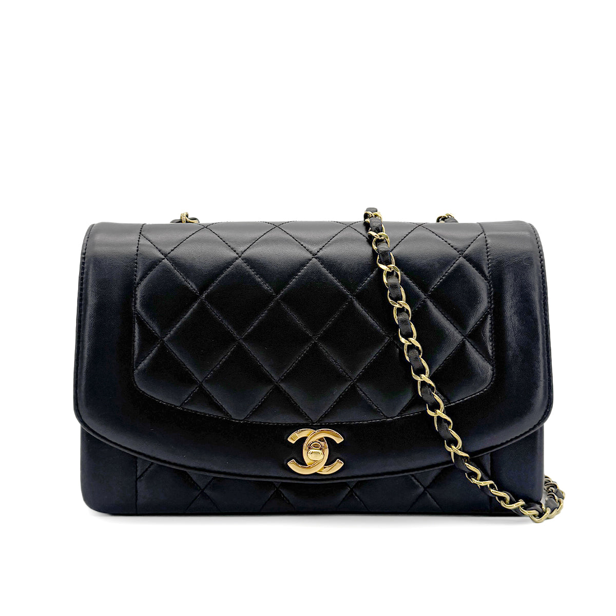 CHANEL VINTAGE DIANA MEDIUM CHAIN SHOULDER BAG BLACK LAMB SKIN 90272505