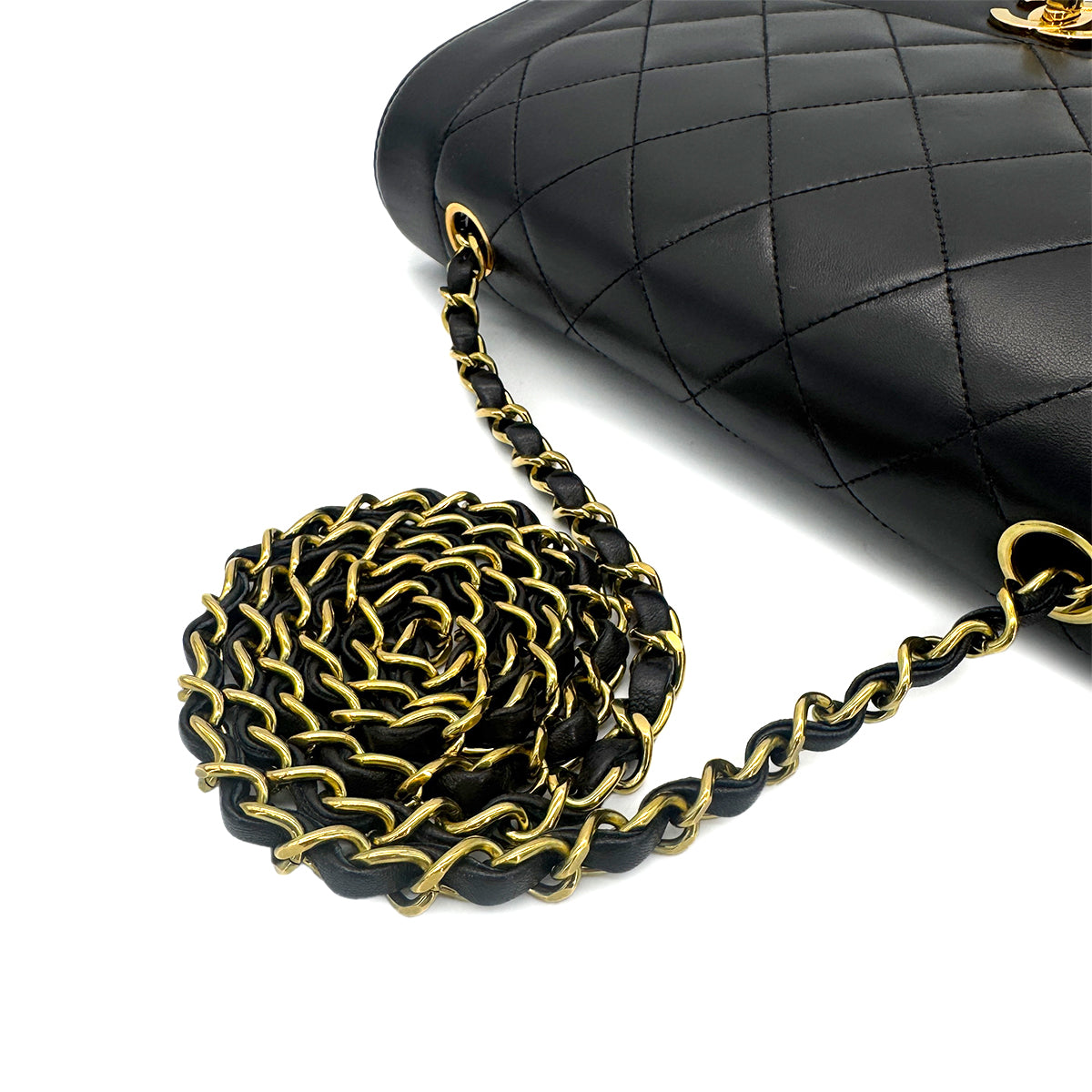 CHANEL VINTAGE DIANA MEDIUM CHAIN SHOULDER BAG BLACK LAMB SKIN 90272505