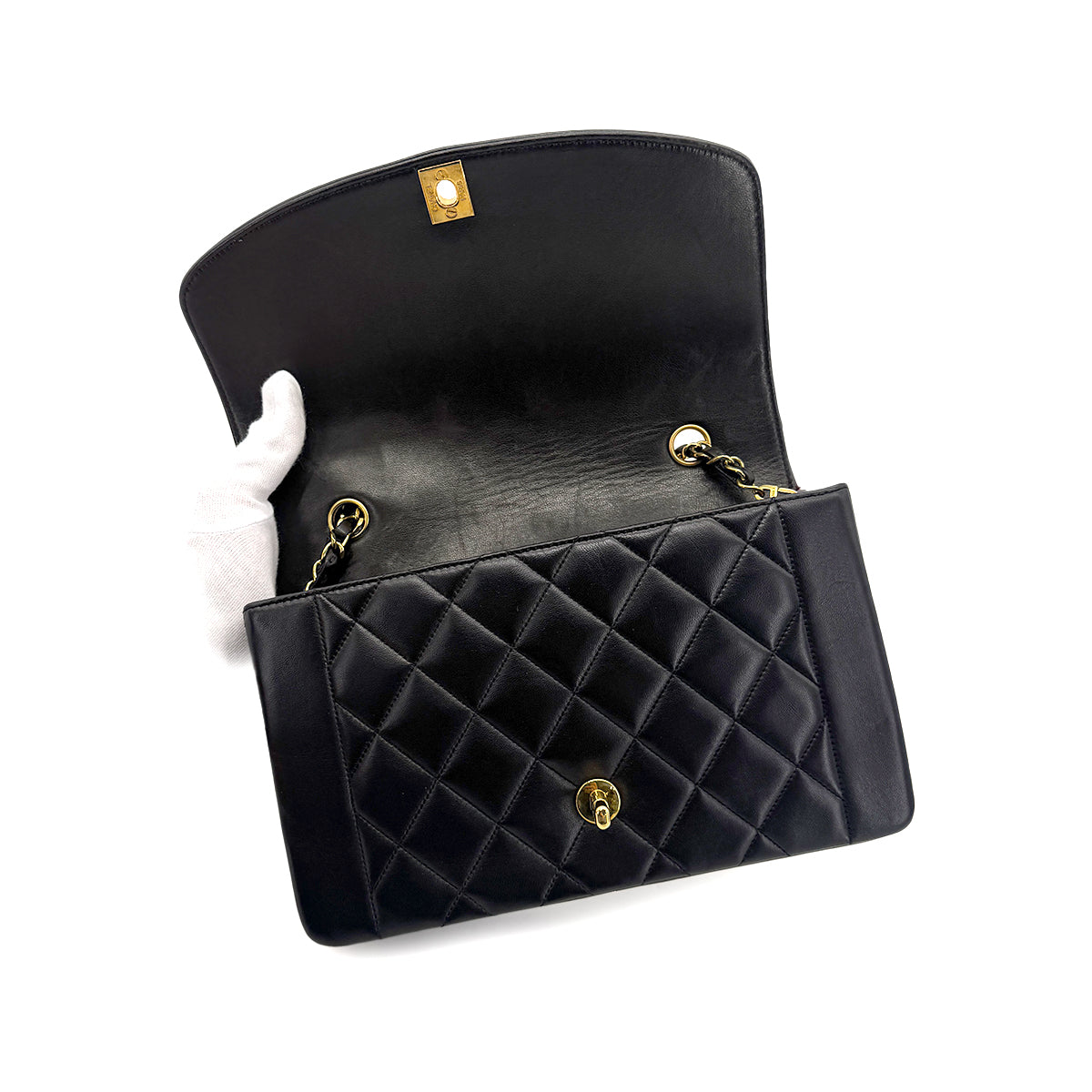 CHANEL VINTAGE DIANA MEDIUM CHAIN SHOULDER BAG BLACK LAMB SKIN 90272505