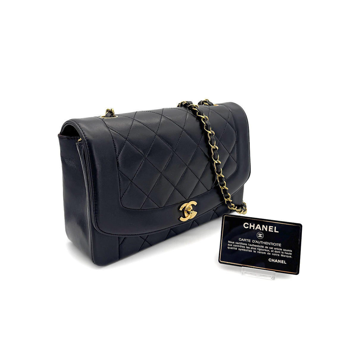 CHANEL VINTAGE DIANA MEDIUM CHAIN SHOULDER BAG BLACK LAMB SKIN 90272505