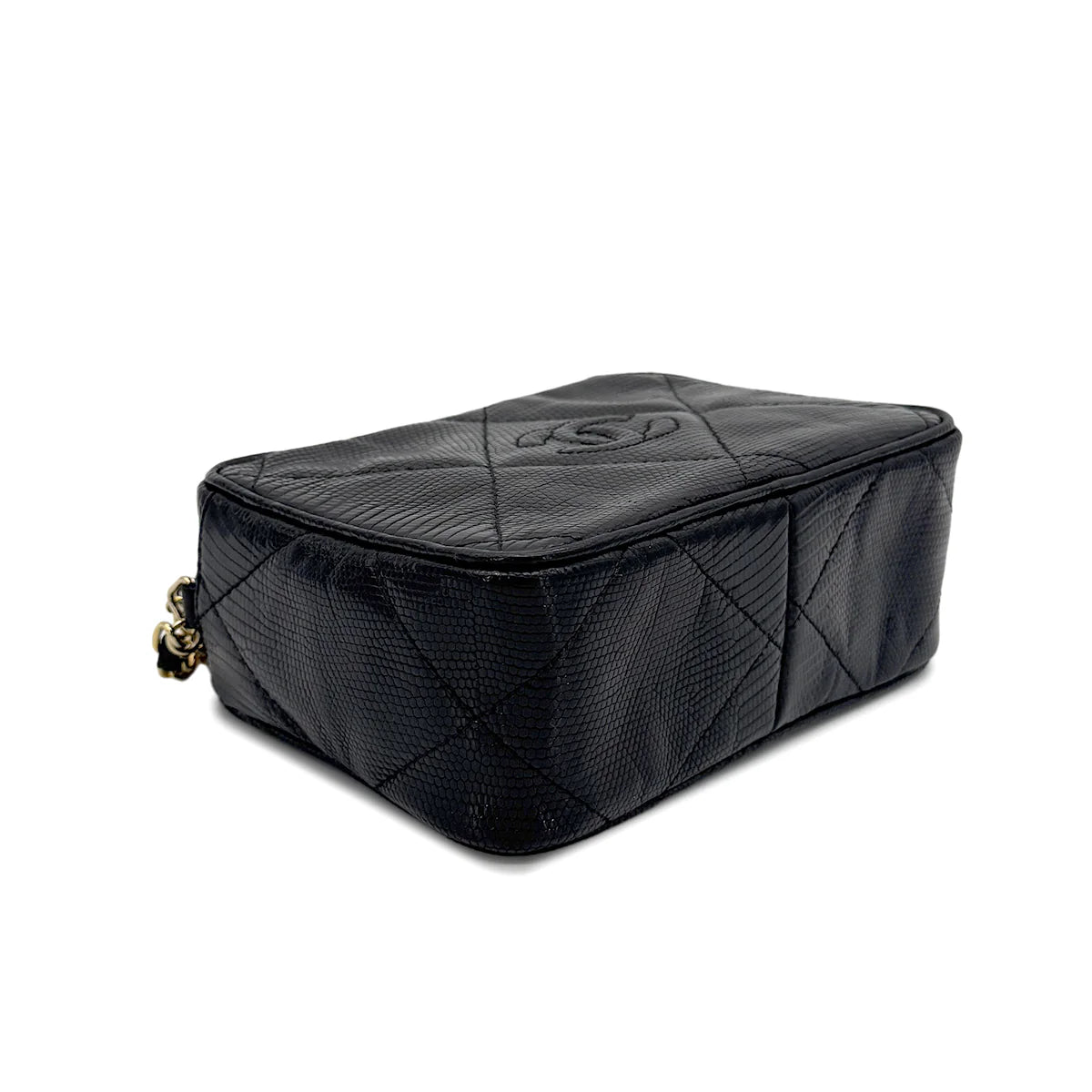 CHANEL VINTAGE FRINGE CHAIN SHOULDER BAG BLACK LIZARD 90272506