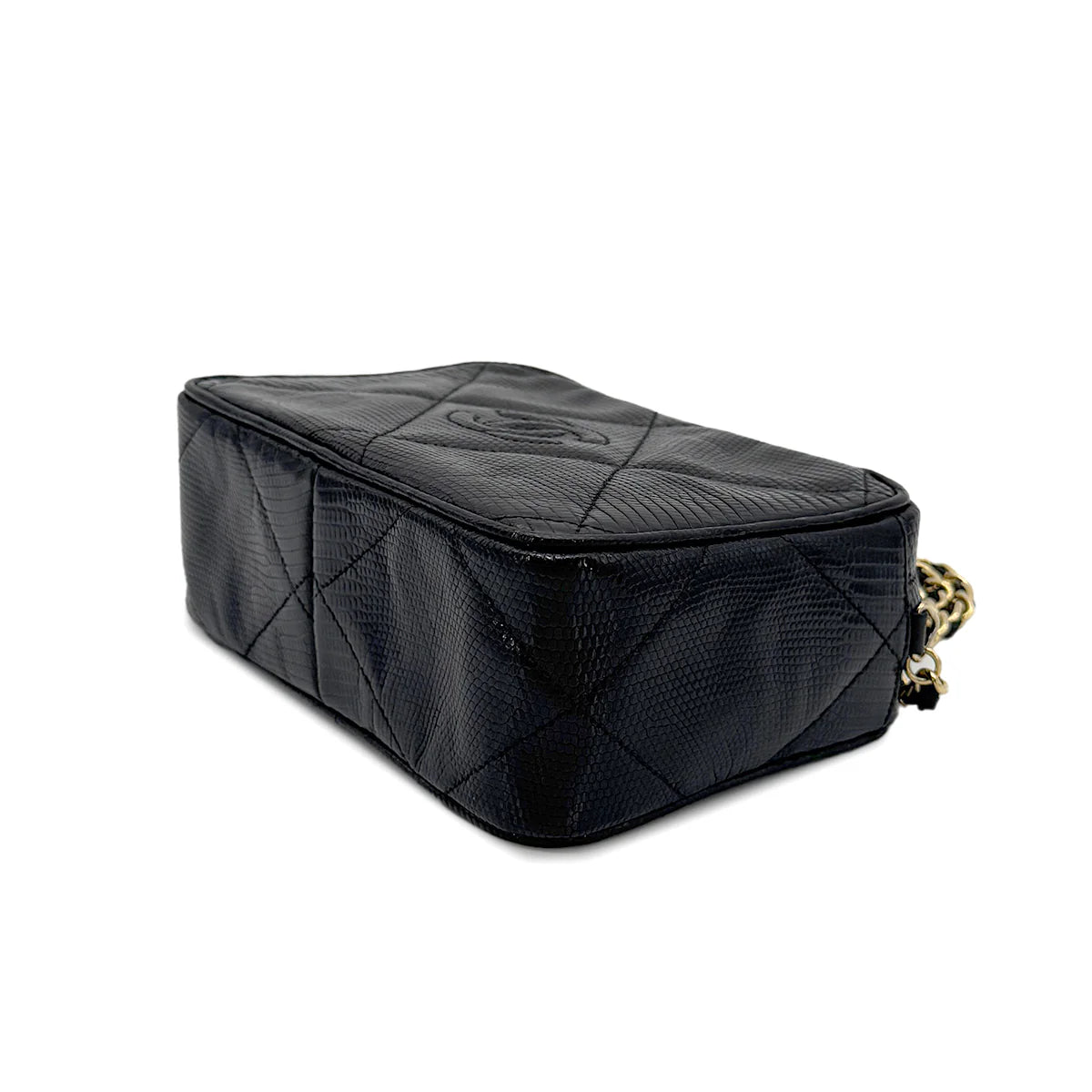 CHANEL VINTAGE FRINGE CHAIN SHOULDER BAG BLACK LIZARD 90272506