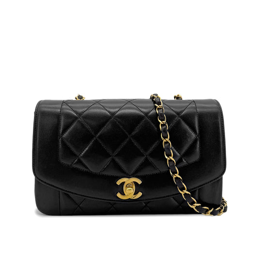 CHANEL VINTAGE DIANA SMALL CHAIN SHOULDER BAG BLACK LAMB SKIN 90272511