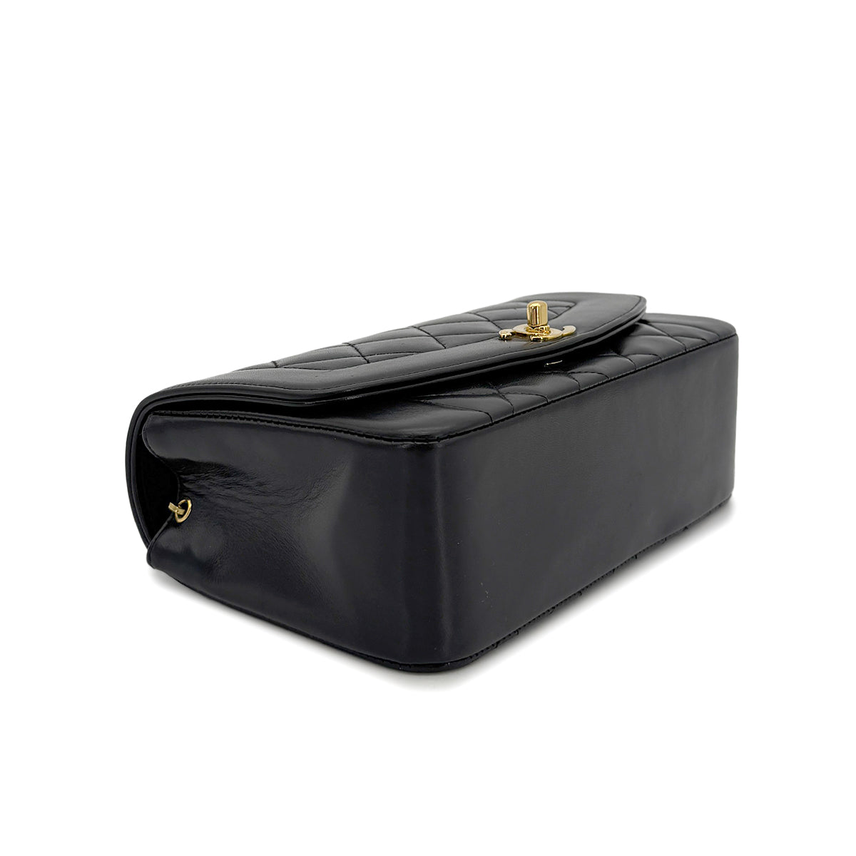 CHANEL VINTAGE DIANA SMALL CHAIN SHOULDER BAG BLACK LAMB SKIN 90272511