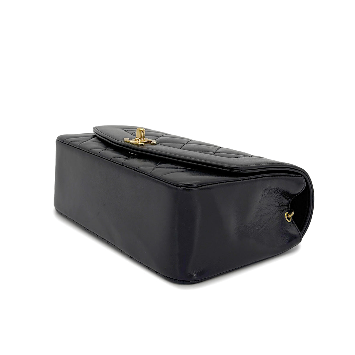 CHANEL VINTAGE DIANA SMALL CHAIN SHOULDER BAG BLACK LAMB SKIN 90272511