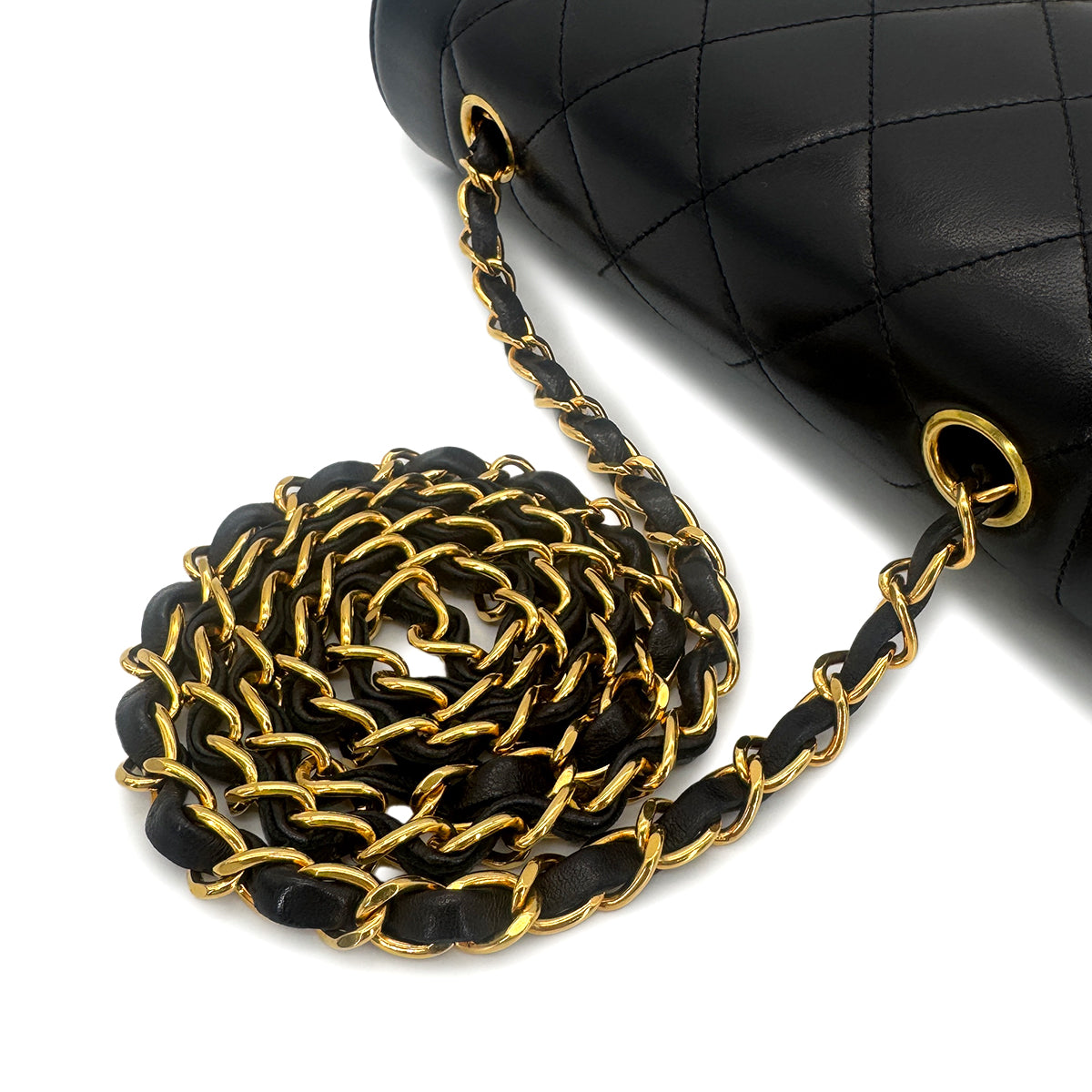 CHANEL VINTAGE DIANA SMALL CHAIN SHOULDER BAG BLACK LAMB SKIN 90272511