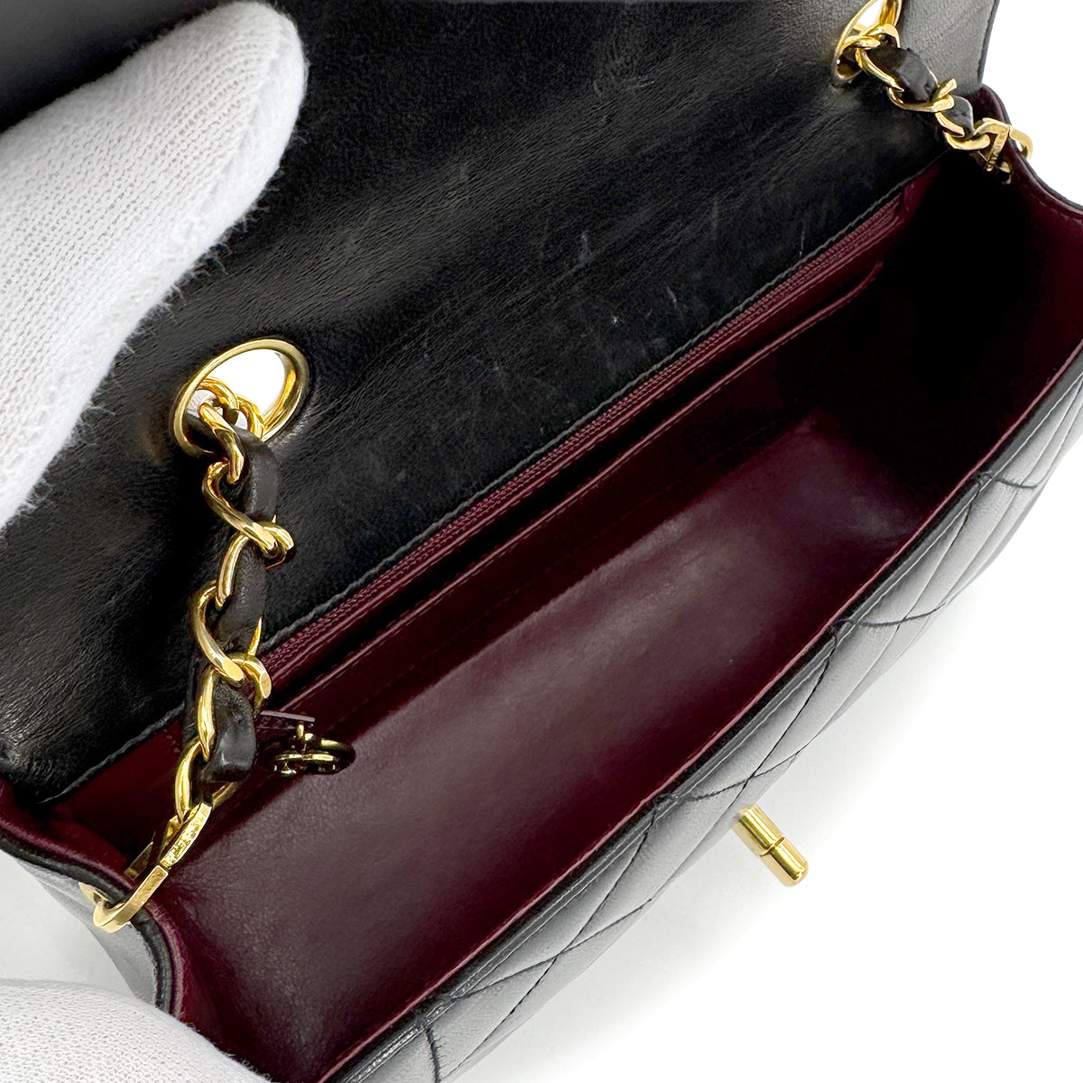 CHANEL VINTAGE DIANA SMALL CHAIN SHOULDER BAG BLACK LAMB SKIN 90272511