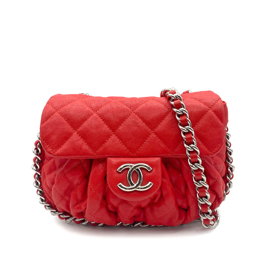 CHANEL MATELASSE CHAIN AROUND SHOULDER BAG RED CAVIAR SKIN 90272512