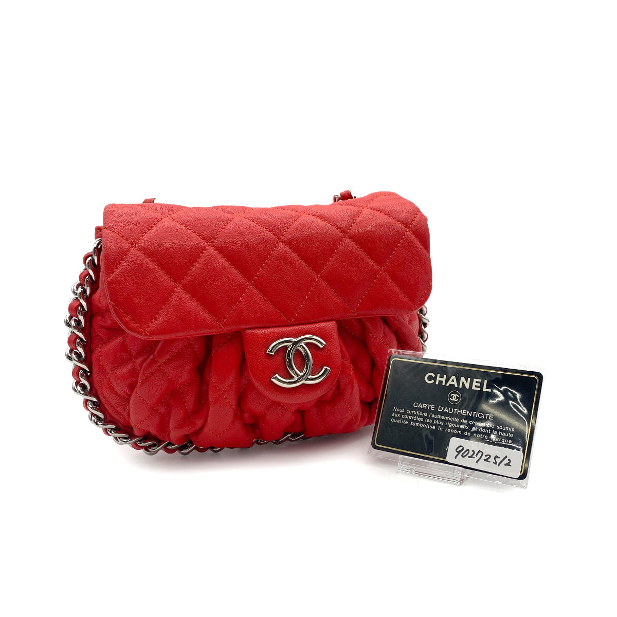 CHANEL MATELASSE CHAIN AROUND SHOULDER BAG RED CAVIAR SKIN 90272512