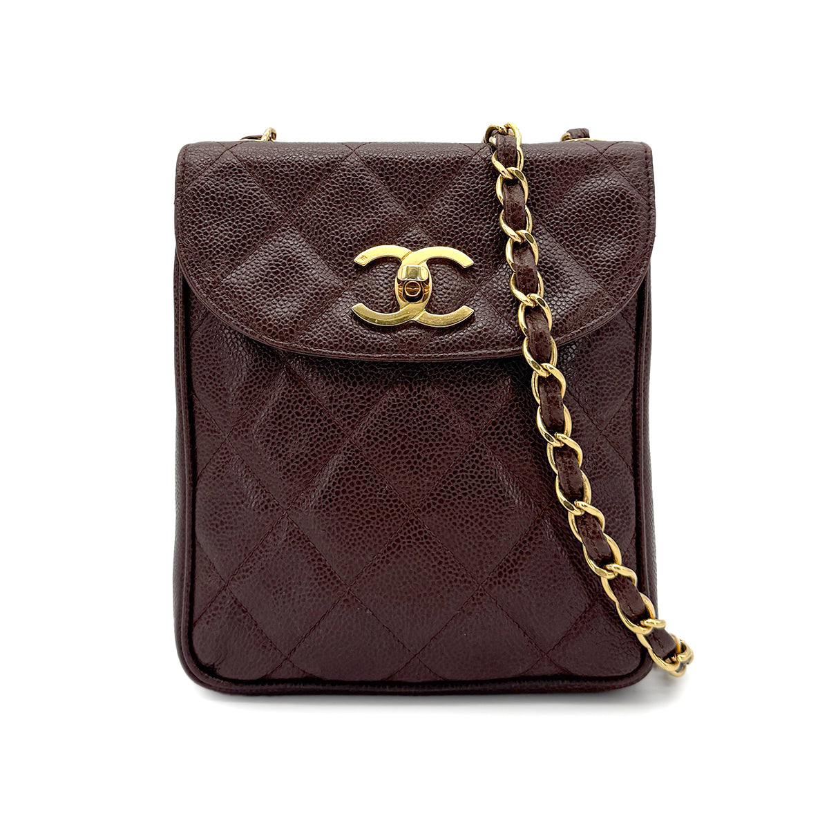 CHANEL VINTAGE MATELASSE CHAIN SHOULDER BAG BROWN CAVIAR SKIN 90272513