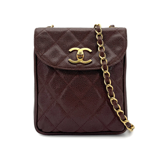 CHANEL VINTAGE MATELASSE CHAIN SHOULDER BAG BROWN CAVIAR SKIN 90272513