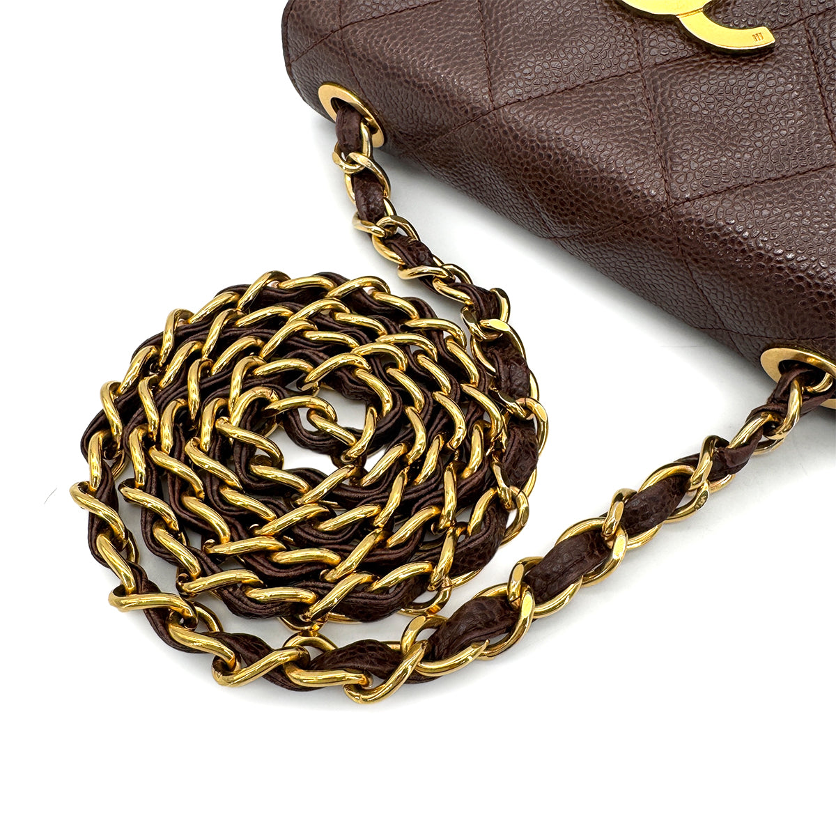 CHANEL VINTAGE MATELASSE CHAIN SHOULDER BAG BROWN CAVIAR SKIN 90272513