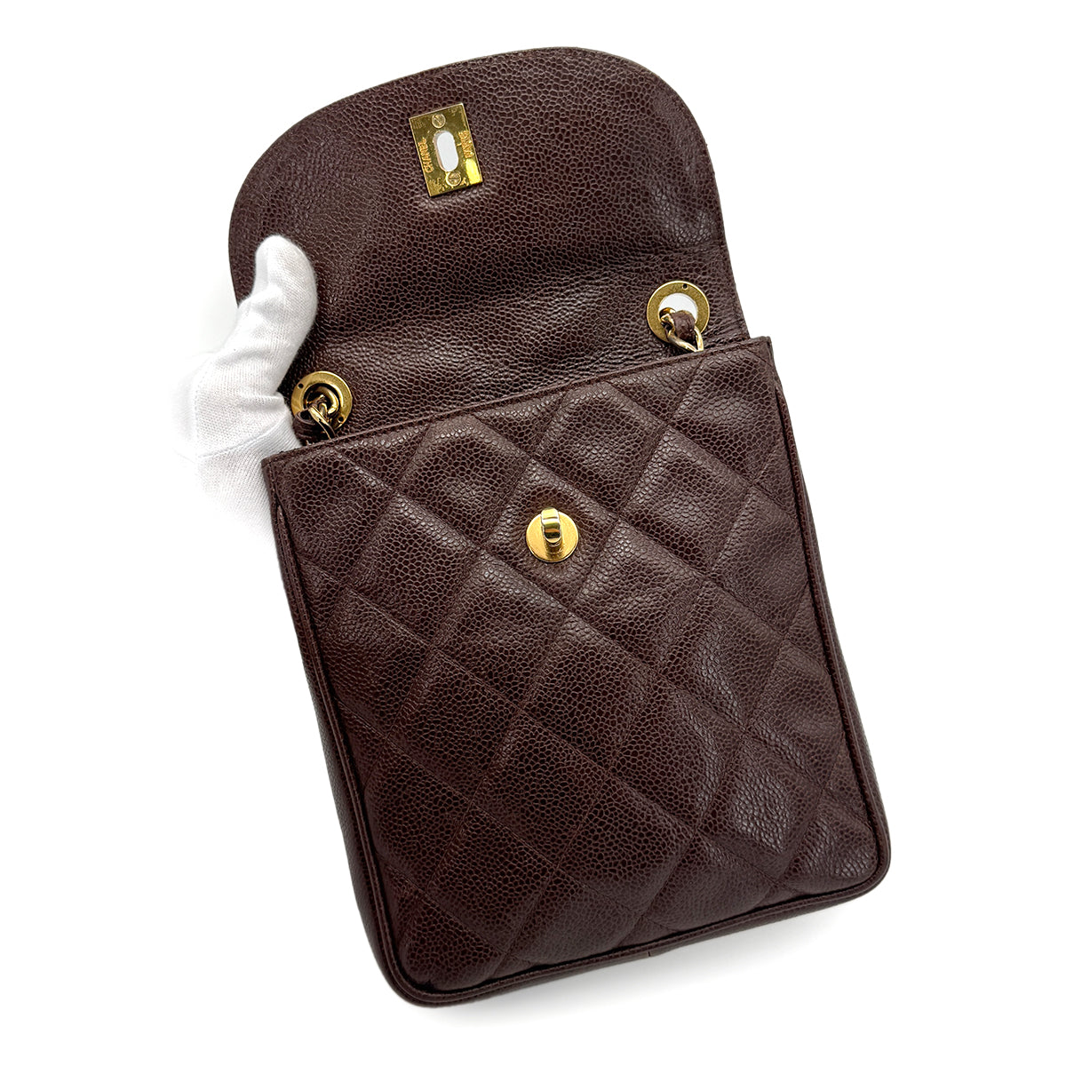 CHANEL VINTAGE MATELASSE CHAIN SHOULDER BAG BROWN CAVIAR SKIN 90272513