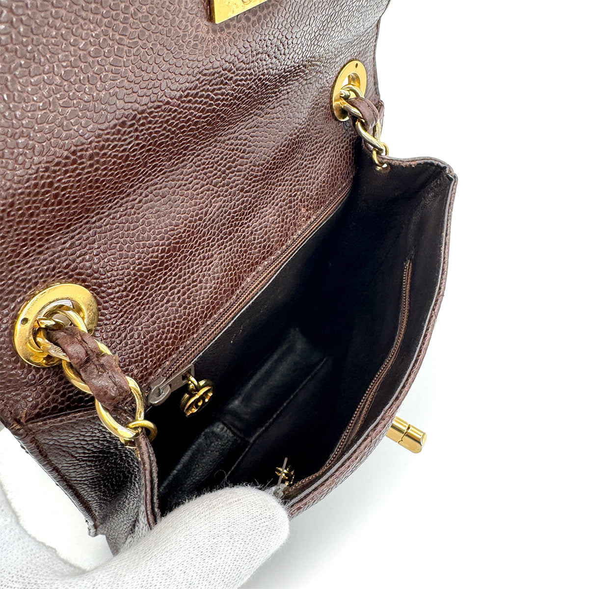 CHANEL VINTAGE MATELASSE CHAIN SHOULDER BAG BROWN CAVIAR SKIN 90272513