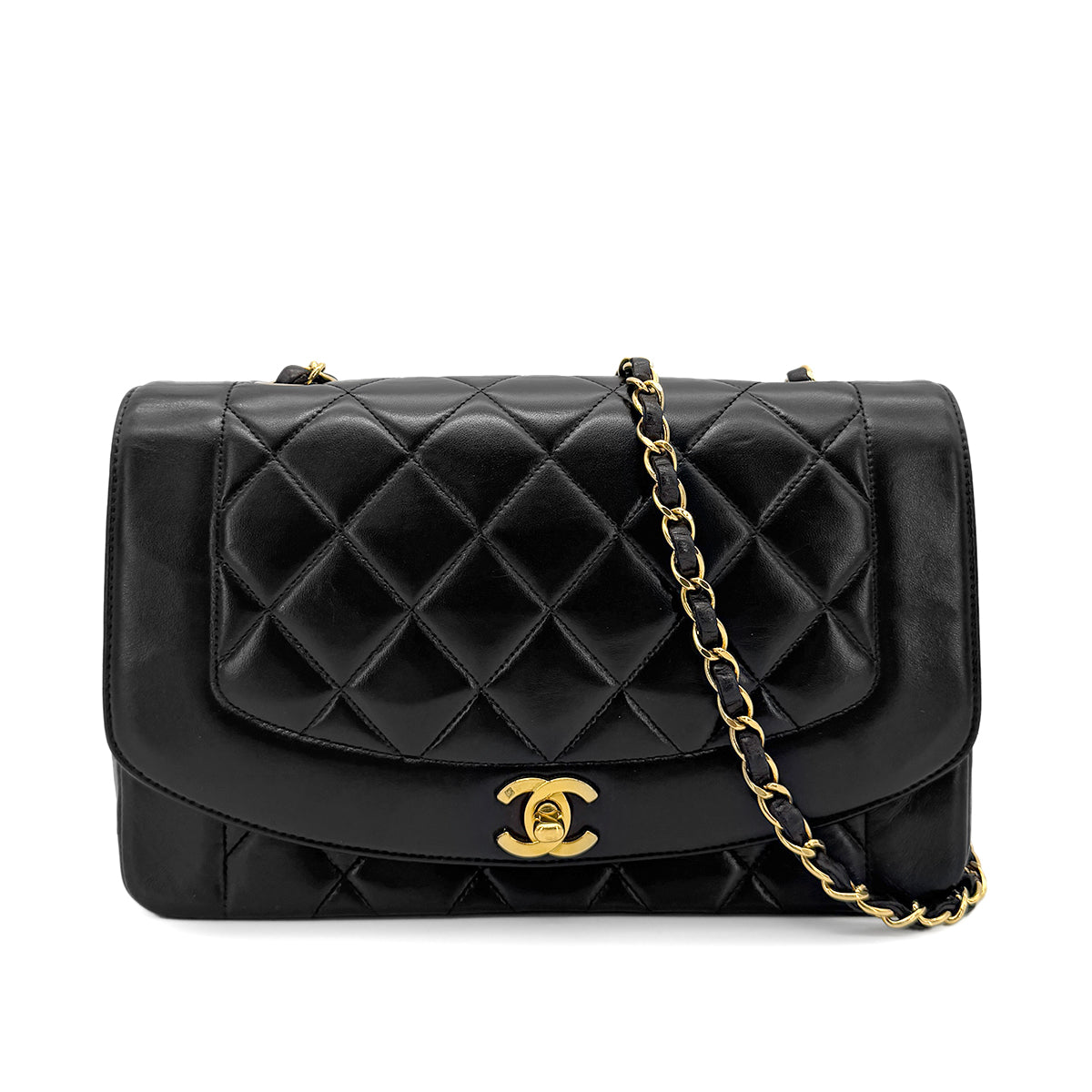 CHANEL VINTAGE DIANA MEDIUM CHAIN SHOULDER BAG BLACK LAMB SKIN 90272514