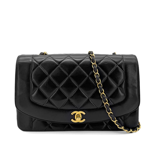 CHANEL VINTAGE DIANA MEDIUM CHAIN SHOULDER BAG BLACK LAMB SKIN 90272514