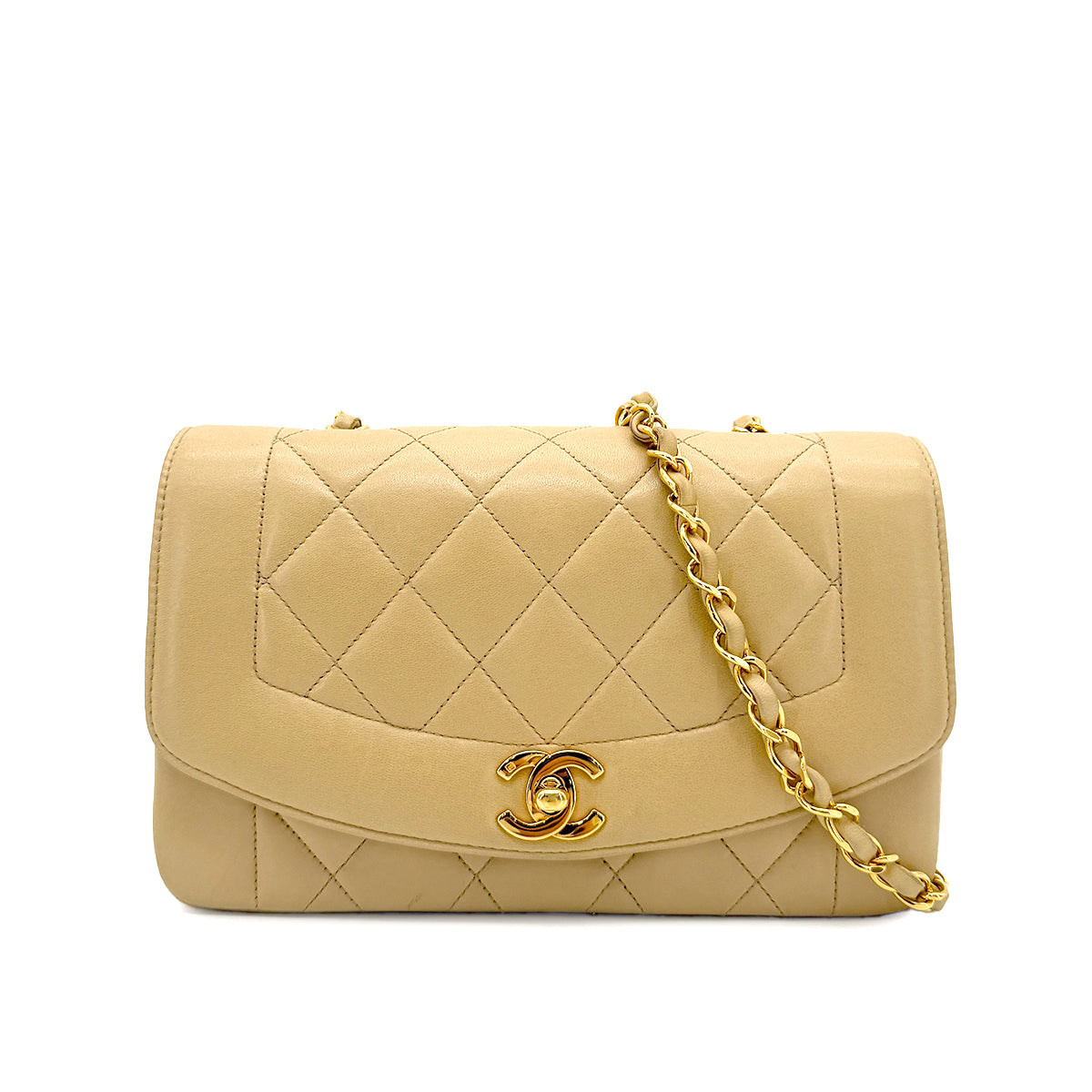 CHANEL VINTAGE DIANA SMALL CHAIN SHOULDER BAG BEIGE LAMB SKIN 90272515
