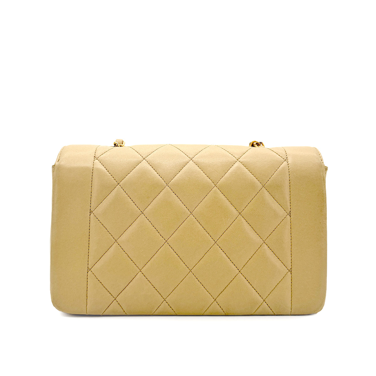 CHANEL VINTAGE DIANA SMALL CHAIN SHOULDER BAG BEIGE LAMB SKIN 90272515