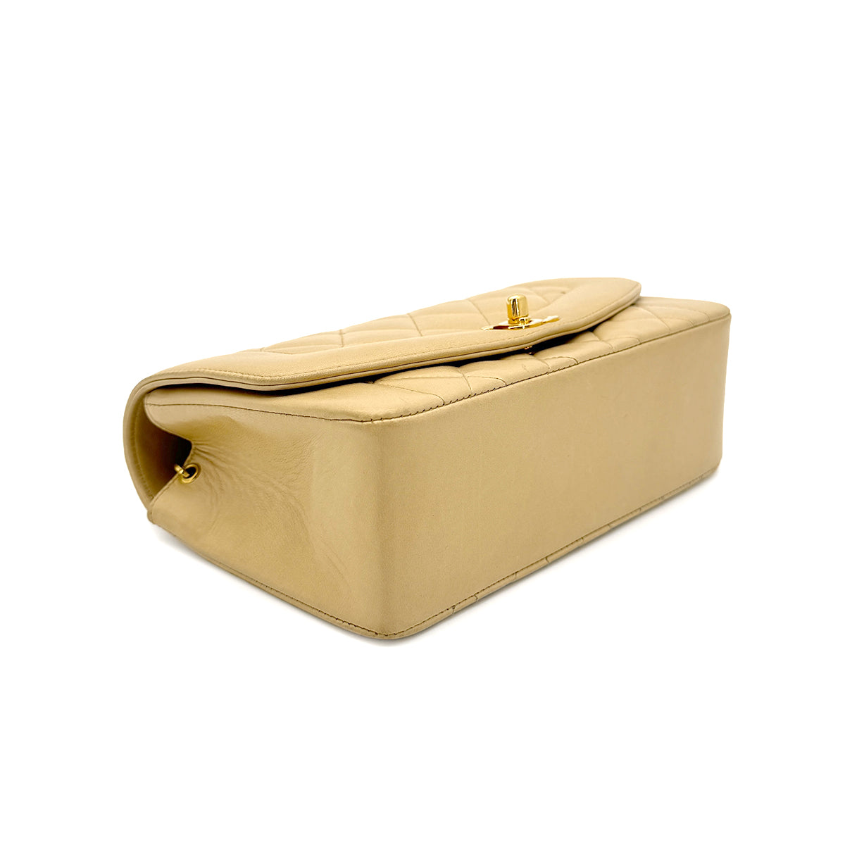 CHANEL VINTAGE DIANA SMALL CHAIN SHOULDER BAG BEIGE LAMB SKIN 90272515